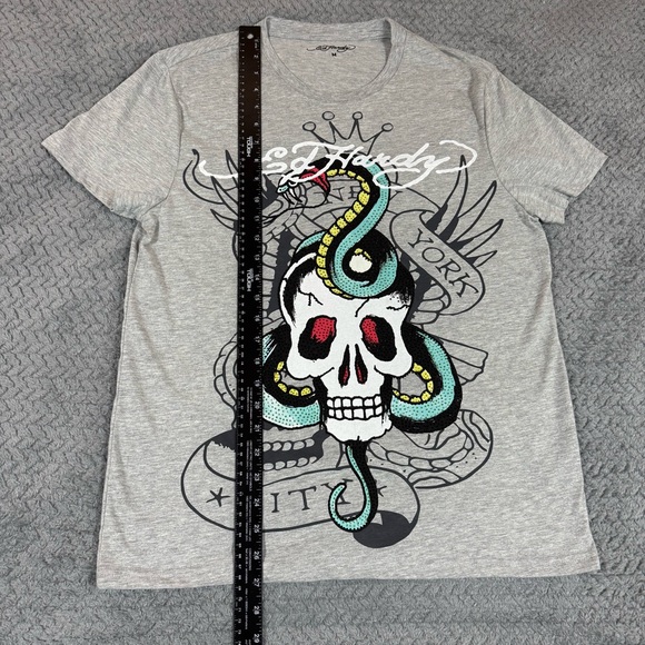 Don Ed Hardy Designs New York City Big Skull T-Shirt Rhinestone Men's Size M - Picture 7 of 10
